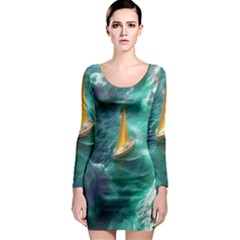 Moon Moonlit Forest Fantasy Midnight Long Sleeve Bodycon Dress by Cemarart