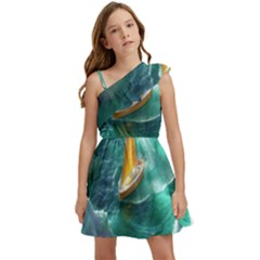 Dolphins Sea Ocean Kids  One Shoulder Party Dress by Cemarart