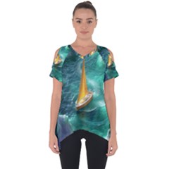 Moon Moonlit Forest Fantasy Midnight Cut Out Side Drop T-shirt by Cemarart