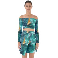 Moon Moonlit Forest Fantasy Midnight Off Shoulder Top With Skirt Set by Cemarart