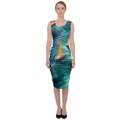 Moon Moonlit Forest Fantasy Midnight Sleeveless Pencil Dress by Cemarart