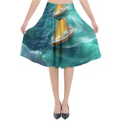 Moon Moonlit Forest Fantasy Midnight Flared Midi Skirt by Cemarart