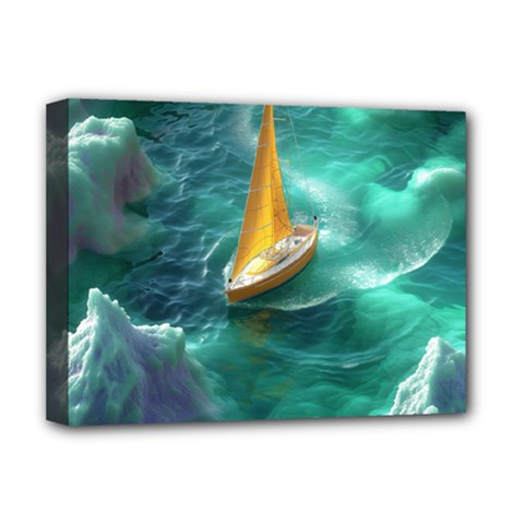 Dolphins Sea Ocean Water Deluxe Canvas 16  X 12  (stretched)  by Cemarart