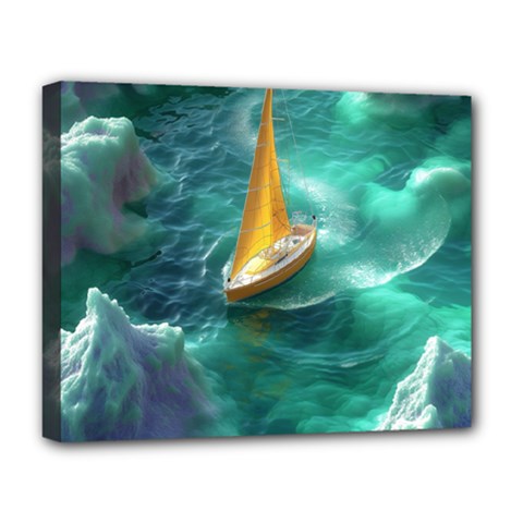 Dolphins Sea Ocean Water Deluxe Canvas 20  X 16  (stretched) by Cemarart