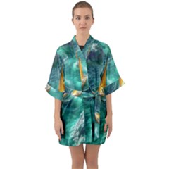 Moon Moonlit Forest Fantasy Midnight Half Sleeve Satin Kimono  by Cemarart