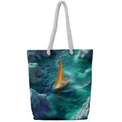 Moon Moonlit Forest Fantasy Midnight Full Print Rope Handle Tote (small) by Cemarart