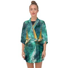 Moon Moonlit Forest Fantasy Midnight Half Sleeve Chiffon Kimono by Cemarart