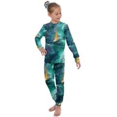 Moon Moonlit Forest Fantasy Midnight Kids  Long Sleeve Set  by Cemarart