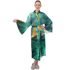 Moon Moonlit Forest Fantasy Midnight Maxi Velvet Kimono by Cemarart