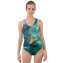 Dolphins Sea Ocean Water Cut-out Back One Piece Swimsuit by Cemarart