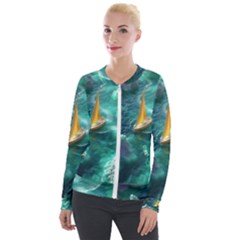 Moon Moonlit Forest Fantasy Midnight Velvet Zip Up Jacket by Cemarart