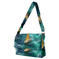 Moon Moonlit Forest Fantasy Midnight Full Print Messenger Bag (m) by Cemarart