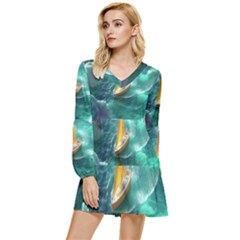 Moon Moonlit Forest Fantasy Midnight Tiered Long Sleeve Mini Dress by Cemarart