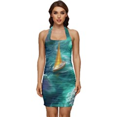 Moon Moonlit Forest Fantasy Midnight Sleeveless Wide Square Neckline Ruched Bodycon Dress by Cemarart