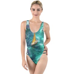 Dolphins Sea Ocean Water High Leg Strappy Swimsuit by Cemarart