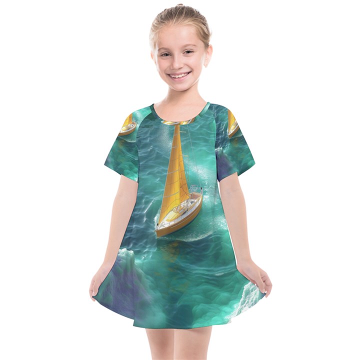 Dolphins Sea Ocean Water Kids  Smock Dress