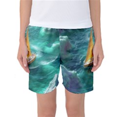 Silk Waves Abstract Women s Basketball Shorts by Cemarart