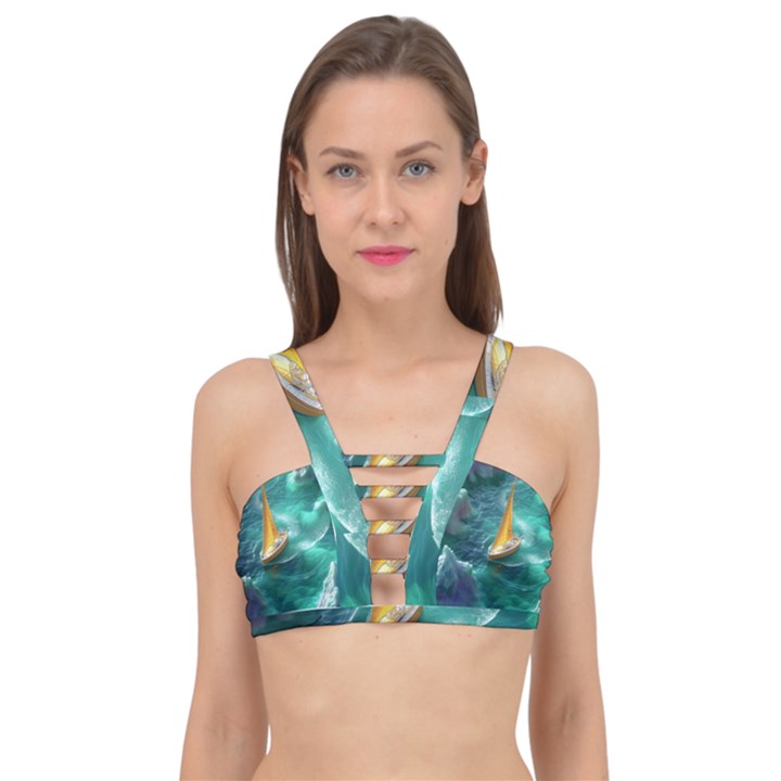 Dolphins Sea Ocean Water Cage Up Bikini Top