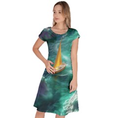 Dolphins Sea Ocean Water Classic Short Sleeve Dress by Cemarart