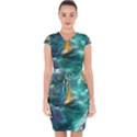 Silk Waves Abstract Capsleeve Drawstring Dress  View1