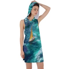 Dolphins Sea Ocean Water Racer Back Hoodie Dress by Cemarart