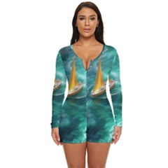 Dolphins Sea Ocean Water Long Sleeve Boyleg Swimsuit by Cemarart