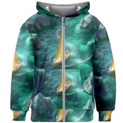 Silk Waves Abstract Kids  Zipper Hoodie Without Drawstring by Cemarart