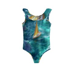 Silk Waves Abstract Kids  Frill Swimsuit by Cemarart