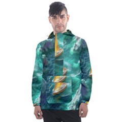 Silk Waves Abstract Men s Front Pocket Pullover Windbreaker by Cemarart