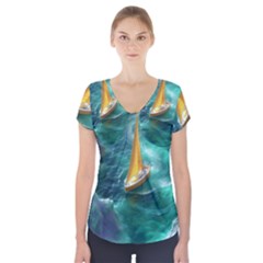 Countryside Landscape Nature Short Sleeve Front Detail Top by Cemarart