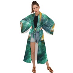 Silk Waves Abstract Maxi Kimono by Cemarart