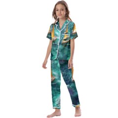 Silk Waves Abstract Kids  Satin Short Sleeve Pajamas Set by Cemarart