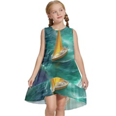 Silk Waves Abstract Kids  Frill Swing Dress by Cemarart