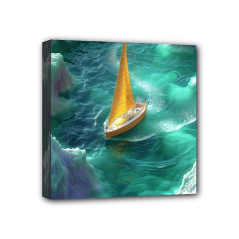 Seascape Boat Sailing Mini Canvas 4  X 4  (stretched) by Cemarart