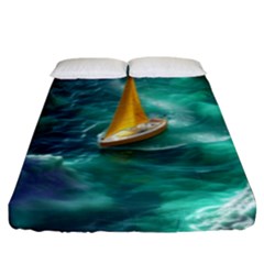 Seascape Boat Sailing Fitted Sheet (king Size) by Cemarart