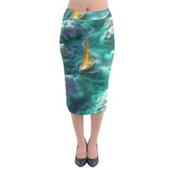 Seascape Boat Sailing Midi Pencil Skirt