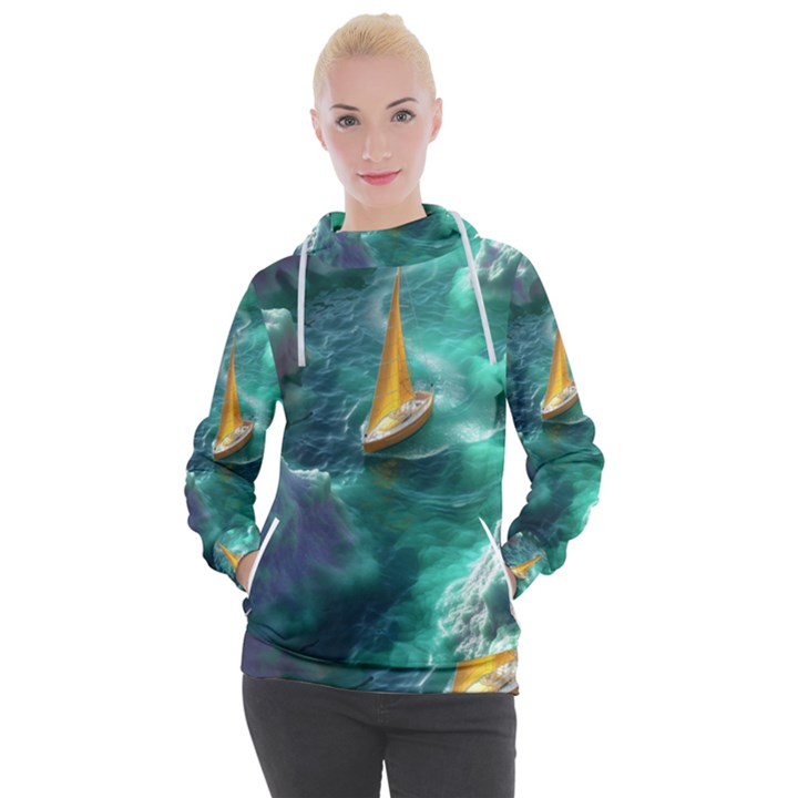 Seascape Boat Sailing Women s Hooded Pullover