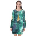 Seascape Boat Sailing Long Sleeve Chiffon Shift Dress  View1