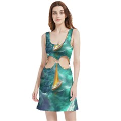 Seascape Boat Sailing Velour Cutout Dress by Cemarart