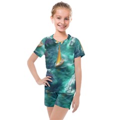 Seascape Boat Sailing Kids  Mesh T-shirt And Shorts Set