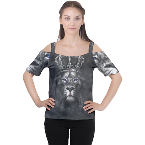 Lion King Of The Jungle Nature Cutout Shoulder T-shirt by Cemarart