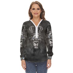 Lion King Of The Jungle Nature Zip Up Long Sleeve Blouse