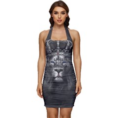 Lion King Of The Jungle Nature Sleeveless Wide Square Neckline Ruched Bodycon Dress by Cemarart