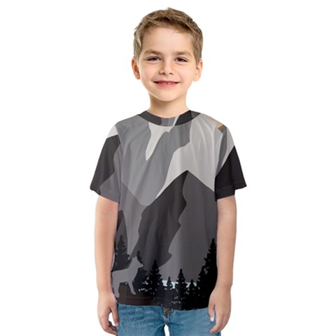 Mountain Wolf Tree Nature Moon Kids  Sport Mesh T-shirt by Cemarart