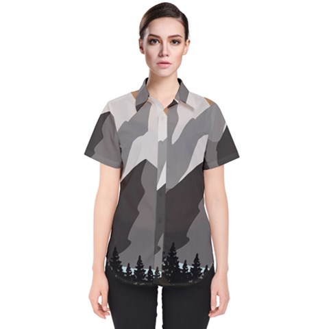 Mountain Wolf Tree Nature Moon Women s Short Sleeve Shirt by Cemarart