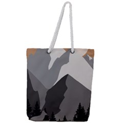 Mountain Wolf Tree Nature Moon Full Print Rope Handle Tote (large) by Cemarart