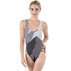 Mountain Wolf Tree Nature Moon High Leg Strappy Swimsuit by Cemarart