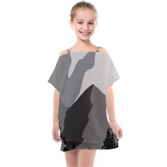 Mountain Wolf Tree Nature Moon Kids  One Piece Chiffon Dress by Cemarart