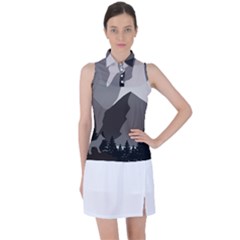 Mountain Wolf Tree Nature Moon Women s Sleeveless Polo T-shirt by Cemarart