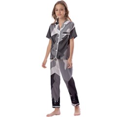 Mountain Wolf Tree Nature Moon Kids  Satin Short Sleeve Pajamas Set by Cemarart